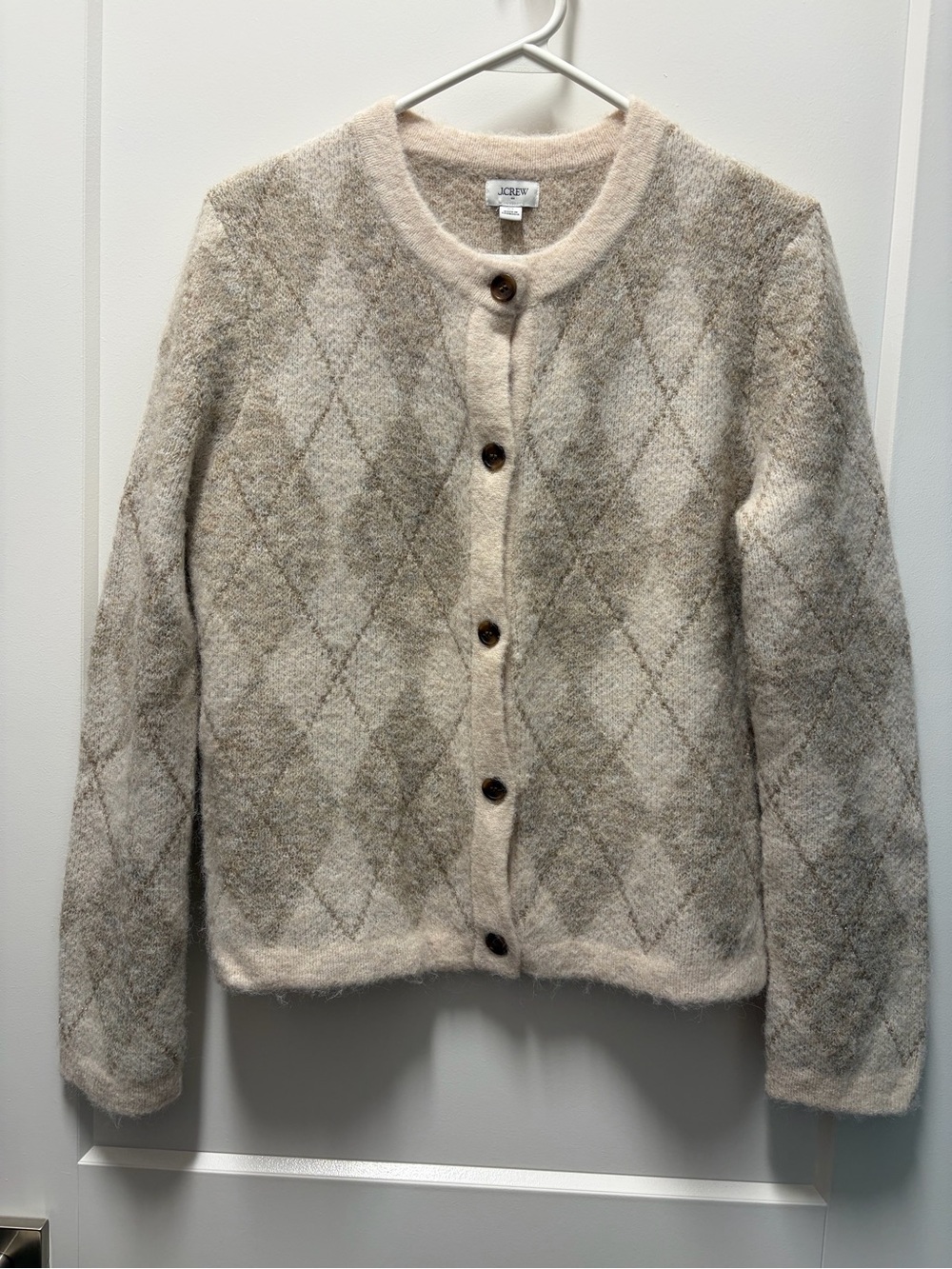 J. Crew Factory Beige and Cream Argyle Button-Up Cardigan Size XS New